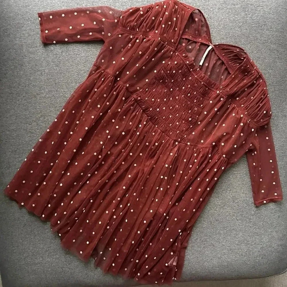 Free People Saya Polka Dot Sheer Mesh Tulle Baby Doll Tunic Top XS - Picture 2 of 9